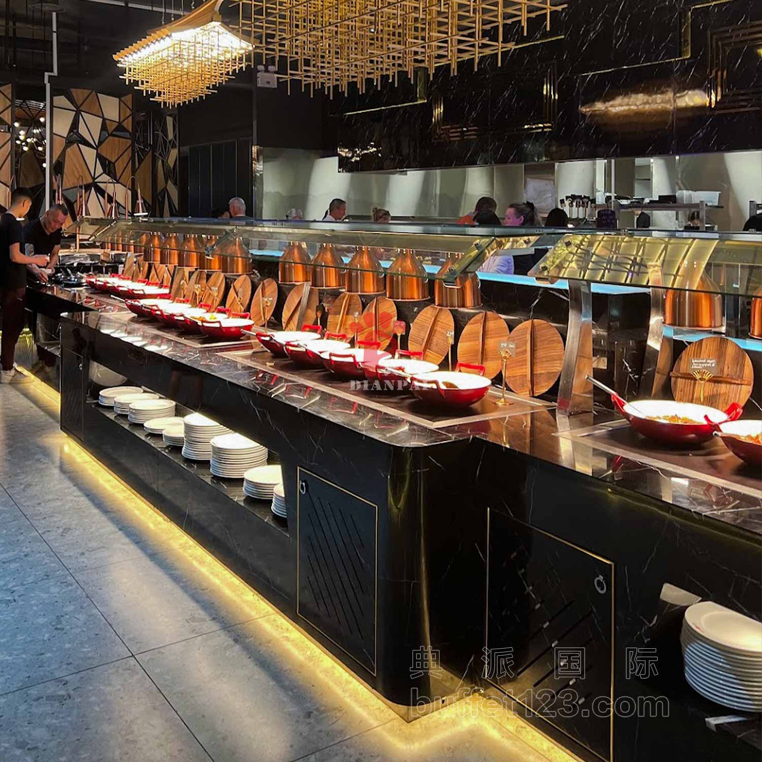 黑色大理石布菲台自助餐台-DP63598-英国华人餐厅一站式设计定制-典派国际