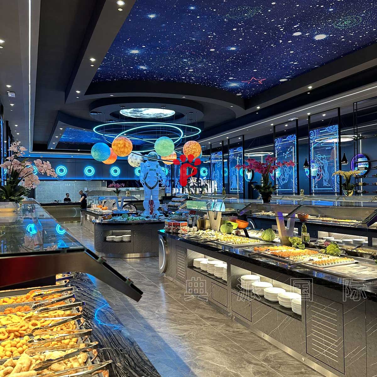 星球风餐厅设计和布菲台自助餐台定制