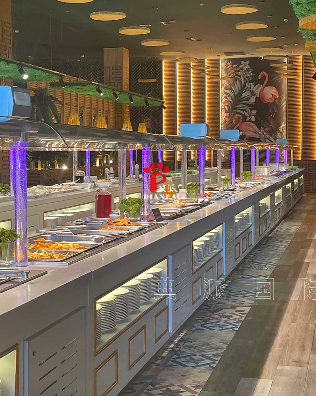 中式格子布菲台自助餐台带水晶灯