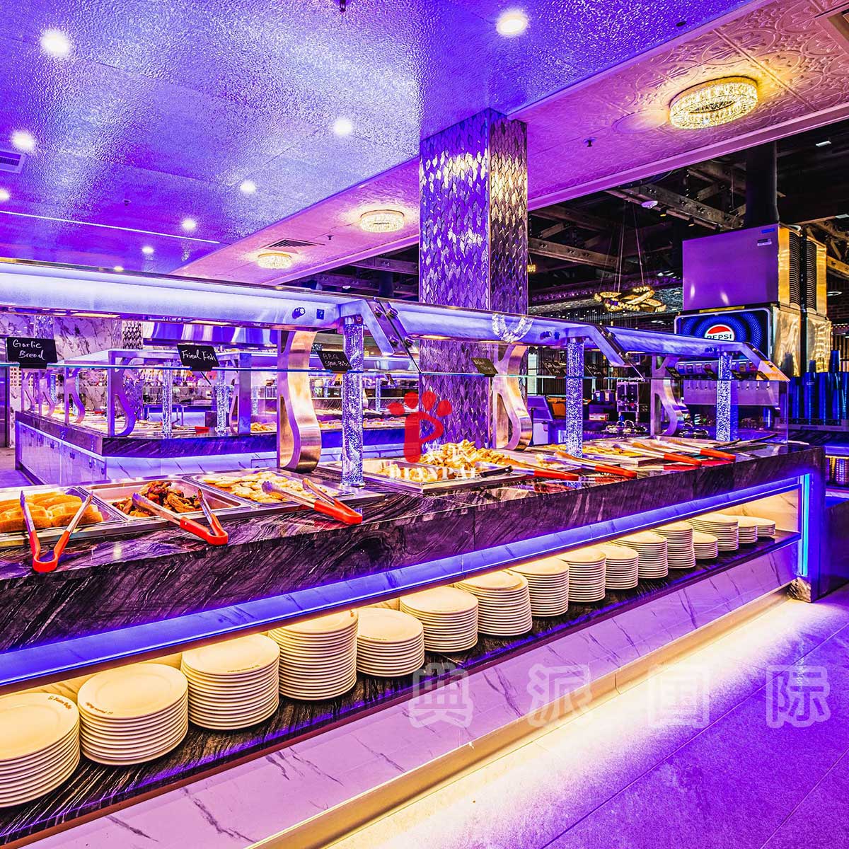 美国fusion buffet餐厅自助餐台定制项目