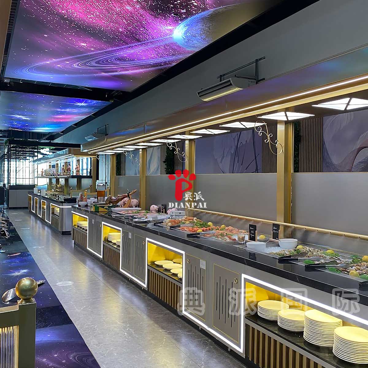 现代时尚风格灯光氛围自助餐台布菲台案例